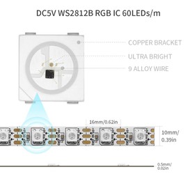 LOAMLIN WS2812B Individually Addressable RGB LED Strip 16.4FT 5050SMD Smart Flexible Dream Full Color 60Pixels/m White PCB Light IP67 Waterproof DC5V (Without Adapter or Controller)