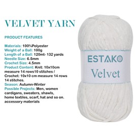 Estako Velvet Chenille Blanket amigurumi Yarn for Crocheting and Knitting Super Bulky 100 gr (132 yds) (1150 - Cream)