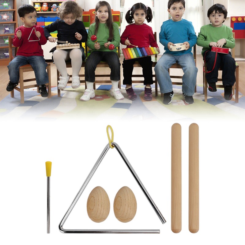 Triangle Percussion Instrument Set Wood Musical Percussion Instrument Toy for