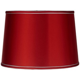Sydnee Satin Red Medium Drum Lamp Shade 14" Top x 16" Bottom x 11" Slant x 11" High (Spider) Replacement with Harp and Finial - Brentwood
