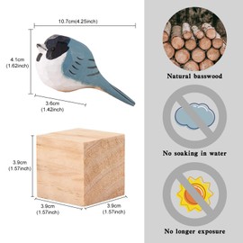 WEWAYSMILE Wooden Carved Bird Figurine, Hand Carved Painted Wooden Statues, Small Wooden Carved Bird, Cute Animal Ornament Craft for Home Office Desktop Decoration(Sparrow)