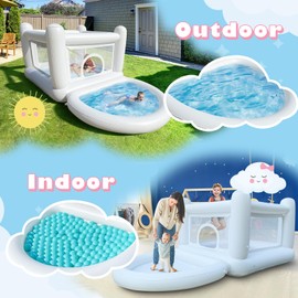 White Bounce House Toddler House, Bouncy House for Kids 3-6 Mini Bouncer, Indoor Outdoor Inflatable Bounce House for Kids and Adults