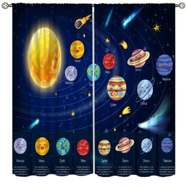 Llylumty Solar System Universe Curtains for Kids Boys Child Room Outer Space Planet Learning Study Knowledge Galaxy Rod Pocket Darkening Window Treatment Drapes 21x45in,2 Panel Set