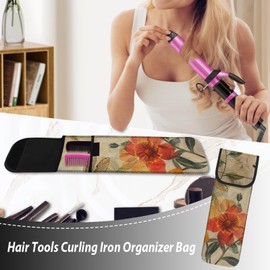 Flashideas Floral Curling Iron Holder Heat Resistant Neoprene Curling Iron Cover Bag with Pocket Curling Iron Organizers and Storage for Hair Straightener, Curling Iron, Flat Iron and Hot Hair Tools