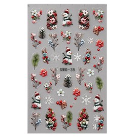 Christmas Nail Art Stickers Cute 3D Self-Adhesive Nail Decals Snowman Christmas Tree Nail Decorations Christmas DIY Manicure Supplies for Women Girls&Kids 3Pcs