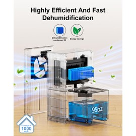 POOYUPPC Dehumidifier for Home, 95 OZ Water Tank, (1000 sq.ft) Dehumidifiers for Bathroom Bedroom Basement with Drain Hose, Auto Shut Off Black