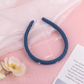 Framendino, 4 Pack Denim Headband Padded Head Bands for Women Non Slip Bow Head Bands Cute Hair Accessories