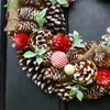 15" Decorated Red Winter Rose, Cotton & Pine Cone Artificial