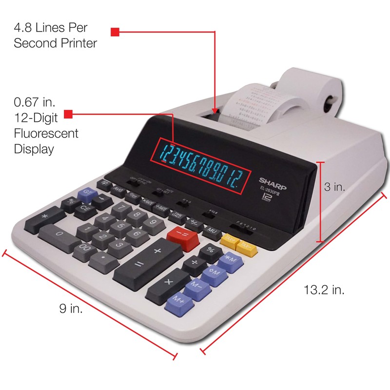 EL2630PIII Two-Color Printing Calculator, Black/Red Print, 4.8 Lines/Sec