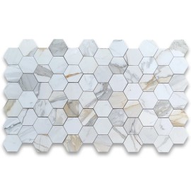 Stone Center Online G35XH 5" Hexagon Calacatta Marble Honed Venato Calacatta Gold Wall Floor Tile