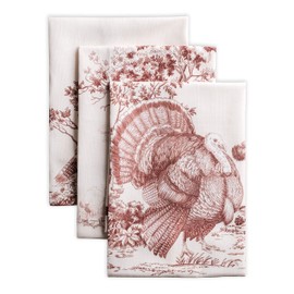 Maison d' Hermine Holy Jouy 100% Cotton Set of 3 Multi-Purpose Kitchen Towels | Bar Towels | Thanksgiving / Christmas (Brown, 50 cm x 70 cm)