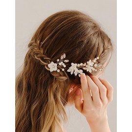YUEKISEN 3pcs Bride Flower Wedding Hair Pins Bridal Flower Hair Pins for Bride Flower Hair Accessories Gold Rhinestone Pearl Hair Piece Wedding Headpiece for Women