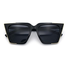 Womens Square Gothic Geometric Cat Eye Plastic Fashion Sunglasses All Black
