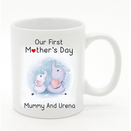 Mother's Day Mug With Name Baby Urena - Our First Mother's Day Elephant Mummy And Urena Mug - New Mum Gift Mothers Day Mug 11 oz White