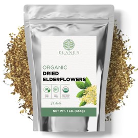 Elanen Naturals Organic Dried Elderflowers 16 oz. (1 lb.), USDA Certified Organic Elder Flower Tea, Flor De Sauco, Whole