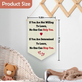 Motivational Wall Art Classroom Wall Decor Hanging Pennant Flag Banner Inspirational Quotes Signs for Kids Room Nursery Playroom Determined to Learn Hanging Banner Linen Cotton Flag