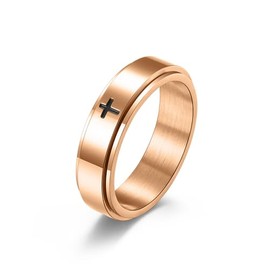 6mm Titanium Steel Rose Gold Fidget Ring Engraved Small Cross Stainless Steel Spinner Rings Stress Relieving Anxiety Ring Engagement Wedding Promise Band for Women Men Boys Girls Size 12