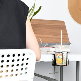 LEKUSHA Large Desk Cup Holder, Clip On Table Cup Holder, Anti-Spill Cup Holder for Lawn Chair, Horizontal or Vertical Mount, Pack of 2, Black