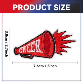 GYGYL 12 Pieces Cheer Iron on Patches, Cheerleading Cheerleader Embroidered Patches for Sports Squad Team Games Football Baseball Game Day (Megaphone, Red)