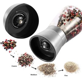 Molinillo de Sal y Pimienta, Molinillo de Cocina,molinillo de sal marina de cerámica ajustable y molinillo de pimienta de acero inoxidable