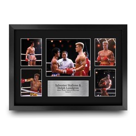 HWC Trading Sylvester Stallone & Dolph Lundgren Rocky 4 Gifts Printed Signed Autograph Presentation Display for Fans of Movie Memorabilia - A3 Framed