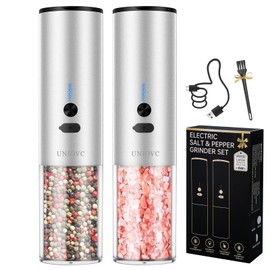 UNIOVC Electric salt and Pepper Grinder Set,Automatic Pepper Mill with Adjustable Coarseness,Electric salt and pepper shakers set,One Hand Operation with LED light,Electric pepper grinder Rechargeable