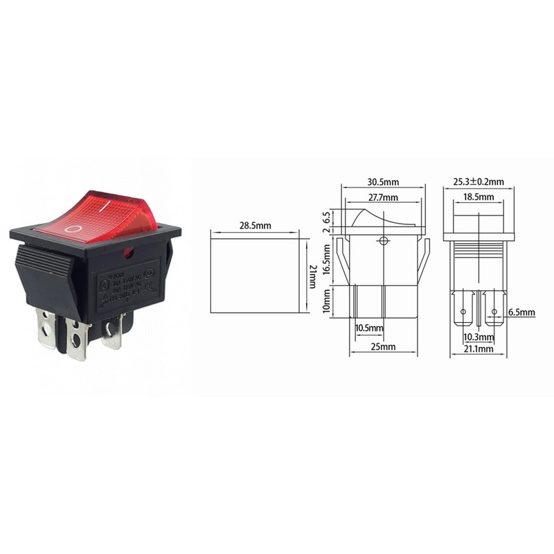 Rocker Switch, Device Switch 4 Pin 16 A 250 VAC