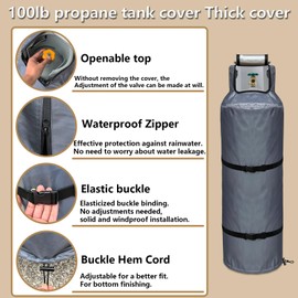 100 lb Propane Tank Cover 1200D Heavy Duty Waterproof Thick Cover Can Be Opened Top Easy to Use Dustproof Waterproof UV-resistant and Frost-Resistant for All-Season Outdoor Protection (Grey)