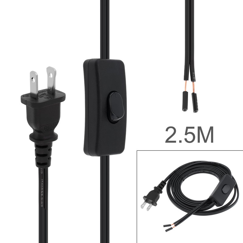 RTNLIT 8FT Black Lamp Cord with On/Off Button Switch and