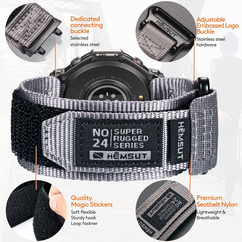 torbollo Watch Bands Compatible with T-Rex3,Rugged Nylon Sports Strap With