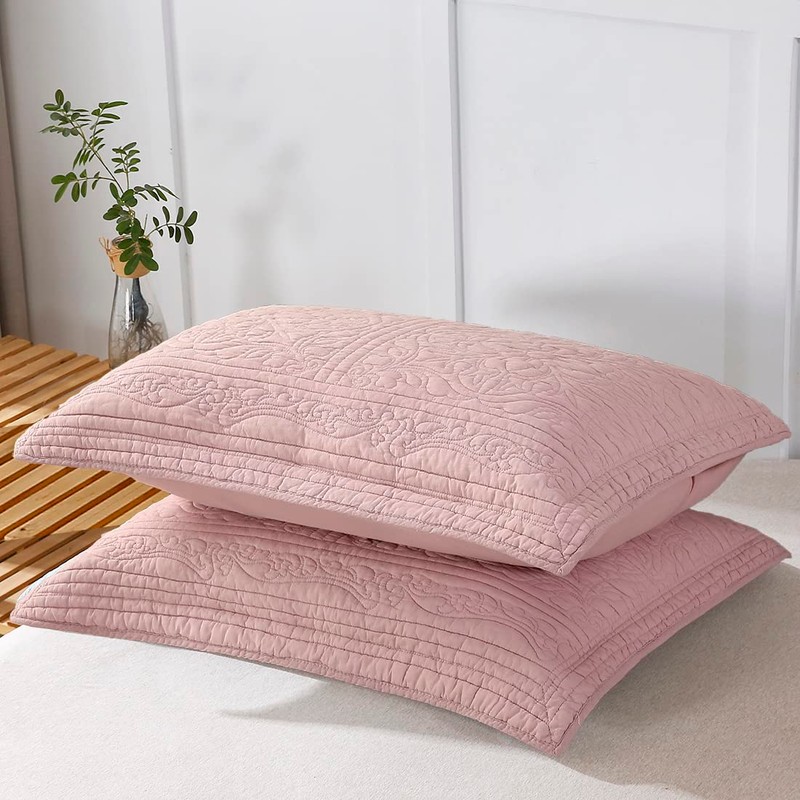 WINLIFE 100% Cotton Quilted Pillow Sham Floral Printed Pillow Cover