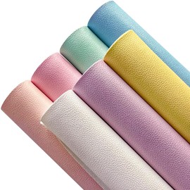 XHT 21x30cm 7pcs Light Color Series Faux Leather Sheets Lychee Texture Synthetic Leather Fabric for Making Hair Bows Earring Keychains Crafts