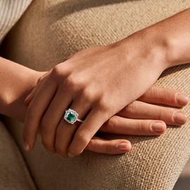 CAIDIKA 2.6 Carat Green Gemstone Cocktail Ring 925 Sterling Silver Cushion Cut Engagement Promise Ring May Birthstone Jewelry Emerald Rings for Women, Size 10