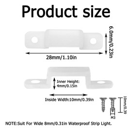 100 Set Led Strip Light Mounting Brackets Strip Light Holder,Led Waterproof Silicone Mounting Clamp Light Strip,with Matching Screw(Suit for Wide 8mm/0.31in Waterproof Strip Light)