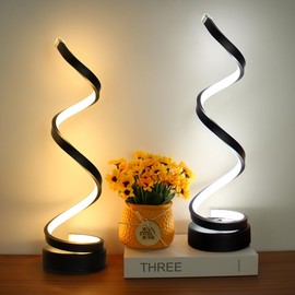 Besketie Modern Table Lamp Set of 2, Dimmable Spiral Desk Lamps for Bedside, 12W LED with 3 Color & 10 Brightness Levels, Perfect for Bedroom & Living Room (Black)