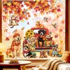 decalmile Window Clings Fall Dog Cat Maple Leaves Reusable Windows