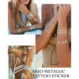 Akjo Group E Design 34-41 [No.34] Temporary Metallic/Gold Tattoo, Silver/Turquoise Green