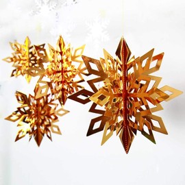 Winter Wonderland Snowflakes Party Decorations 3D Card Hanging Paper Centerpieces for/Birthday/Christmastree/New Year/Baby Shower/Wedding Party/Shopwindow Supplies (Mirror Gold)