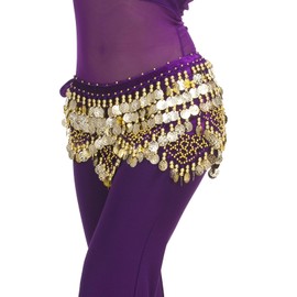 ZLTdream Women's Indian Dance Belly Dancing Hip Scarf Belt Skirt Accessories with Wave Gold Coins Purple