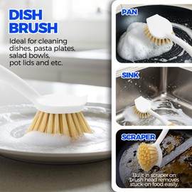 Holikme 6 Pack Dish Brush Set with Bottle Brush, Dish Scrub Brush, Pan Brush and 3 Straw Brushes, Deep Cleaning Handle Brush with Scraper Tip for Kitchen Sink Dishes Bottle Cup Pot and Pans (Yellow)