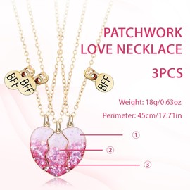 NJCXOLA 3 Pack Stainless Steel Friendship Necklaces with Heart Pendant, Friendship Necklaces with Magnetic Jewellery, Great Gift for Best Friends, Women and Girls