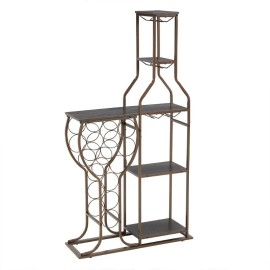 Grey 11-Bottle Floor Wine Rack,5 Tier Freestanding Wine Rack with Wine Glass Holder and Storage Shelves,for Home Bar,Living RoomSize: 1, color: Gray+Metal