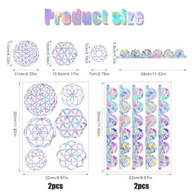 22pcs Rainbow Window Clings, Flower of Life Static Prism Window Decals for Glass Non Adhesive Reflective Bird Anti Collision Stickers for Interior Decoration