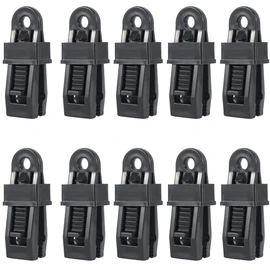 Tent Clips, Tent Fixing Clips, Plastic, Alligator Type, Tarp Clips, Strong Fixing, Windproof, Tarp Clips, For Outdoor Camping, Tent Tarps, Easy to Install, Easy to Carry, Pack of 10, Black