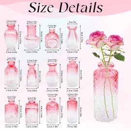 Xvvirnt Glass Bud Vases Set of 12,Pink Bud Vases in Bulk,Small Flower Vase for Centerpiece,Mini Vintage Vase for Wedding Home Room Office Table Decor(Pink)
