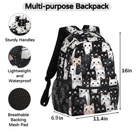 DJYQBFA Backpack for Women Men Carry On Travel Backpack 16 Inch Lightweight Laptop Bag Purse Casual Daypack, Black White Cat, 16 Inch