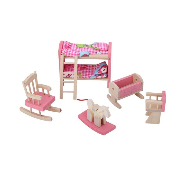 1:12 Mini Doll House Furniture Sets, Wooden Miniature Furniture Pretend Play Toy Simulation Life Scene Kitchen Bedroom Bathroom Playset Toy for 3 4 5 Years Old Girls Boys Toddlers(Children Bedroom)