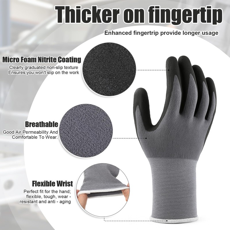 Cutecrop 100 Pairs Work Gloves Nitrile Coated for Men Warehouse