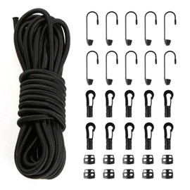 20M All Purpose Rope, String Strong Traction Tying Rope, Braided Polyester Rope with 10 Spiral Hooks, 10 Plastic Hooks, 10 Choke Clamps, Parachute Cord Paracord, Soft Cotton Rope for Camping