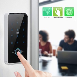 Keyless Entry Door Keypad, Touch Screen Fingerprint Password Card Reader Access Control IP68 Waterproof Door Keypad Security Access System for Office Apartment Hotel